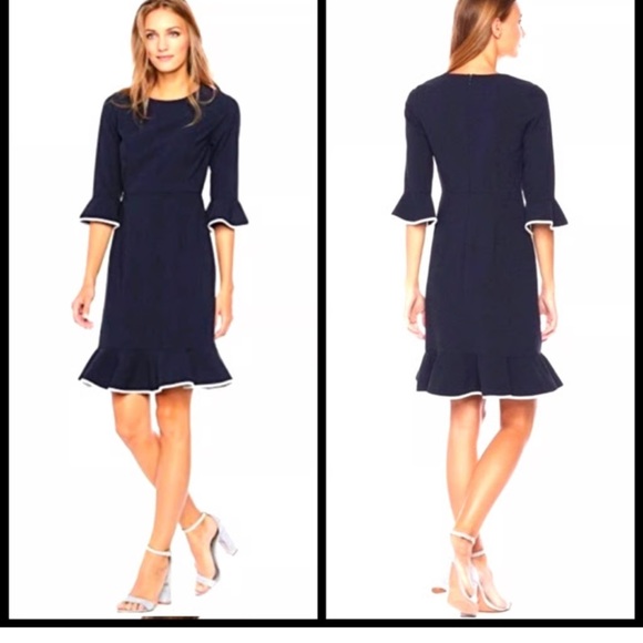 Nanette Lepore Dresses & Skirts - NWOT Nanette Lepore Navy White Ruffle Dress- size 4
